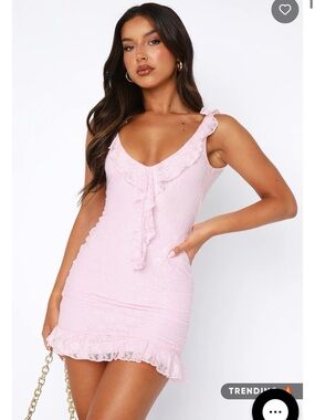 Take A Bow Lace Mini Dress Baby Pink